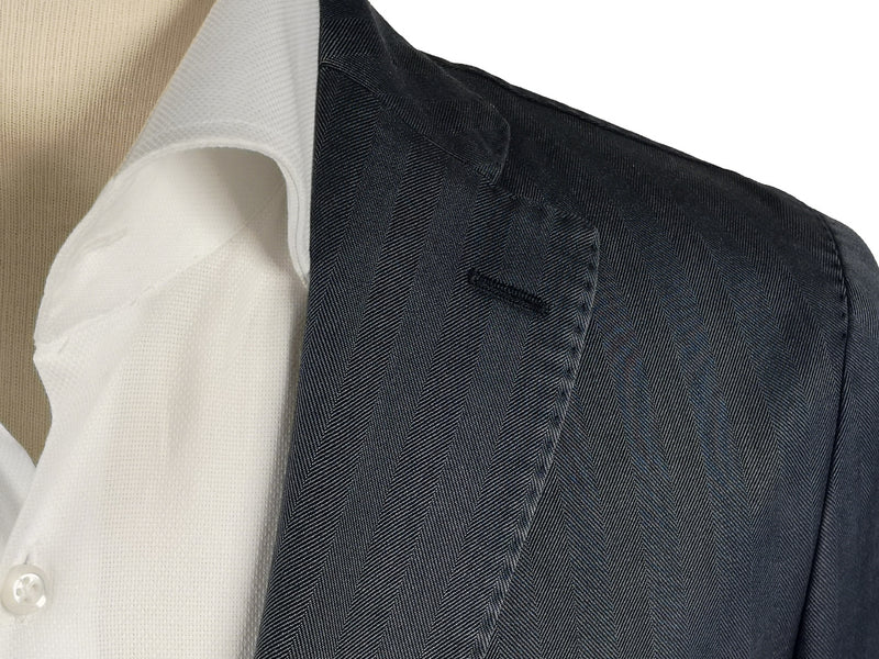 Final Sale Boglioli Sport Coat 49/50R, Washed navy blue herringbone 3-button Wool<br>