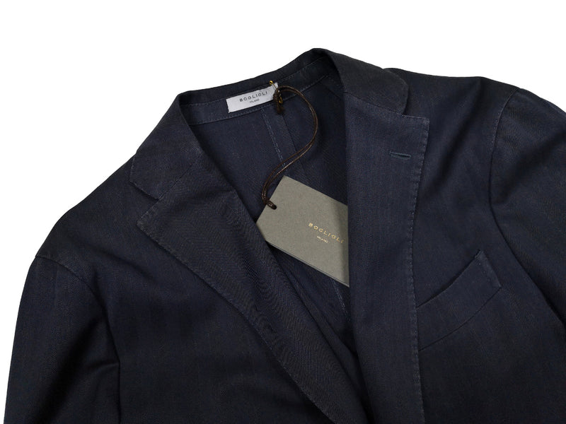 Final Sale Boglioli Sport Coat 47/48R, Washed navy blue herringbone 3-button Wool