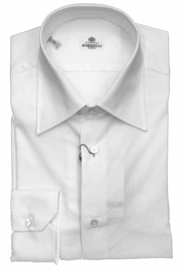 Borrelli Shirt: White weave, point collar, pure cotton