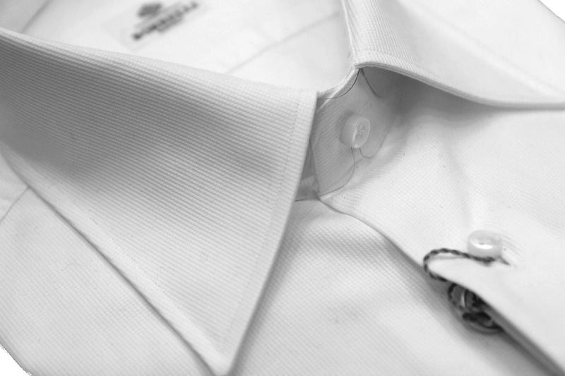 Borrelli Shirt: White weave, point collar, pure cotton