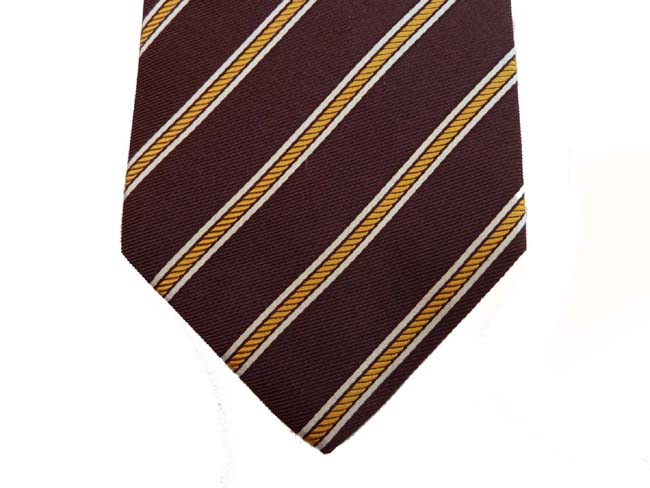 Borrelli Tie: Brown with gold/white stripes, pure silk