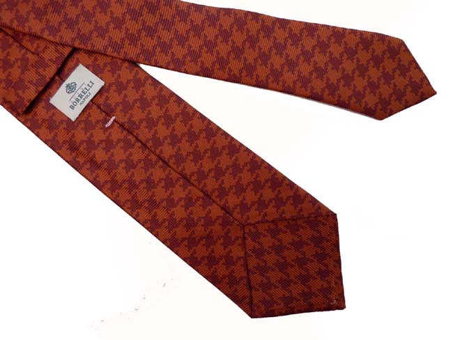 Borrelli Tie: Brown &amp; rust dog-tooth check, pure silk