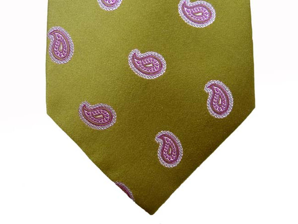 Borrelli Tie: Light olive with purple paisleys, pure silk