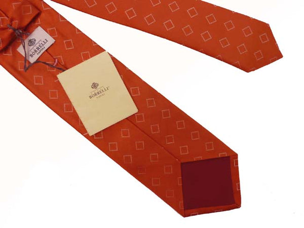 Borrelli Tie: Rusty orange white diamond pattern, pure silk