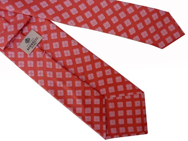 Borrelli Tie: Salmon pink with pink pattern, pure silk