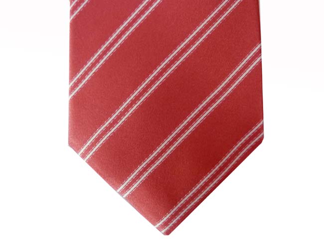 Borrelli Tie: Salmon pink with white stripes, pure silk