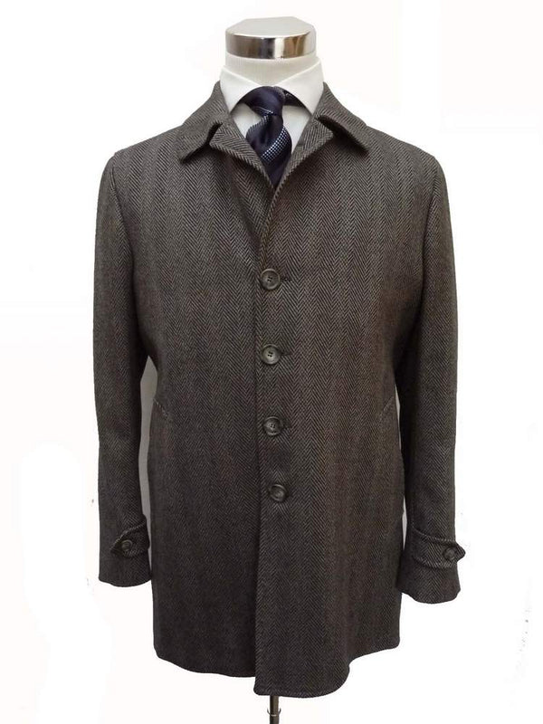 Borrelli Coat: 42R, Greenish gray herringbone, 5-button, pure wool
