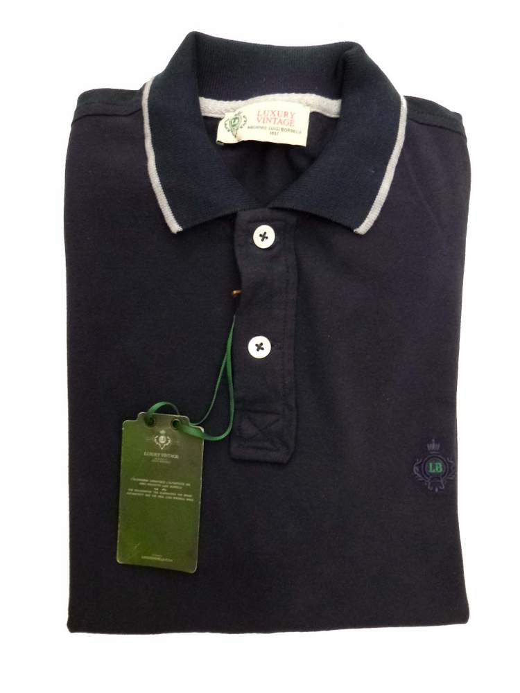 Borrelli Polo Shirt Small Navy Blue Cotton pique