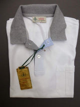 Borrelli Polo Shirt Medium White with Grey Cotton pique