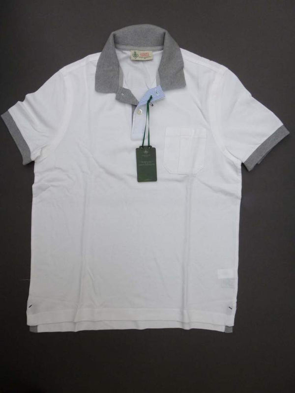 Borrelli Polo Shirt Medium White with Grey Cotton pique