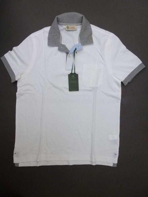 Borrelli Polo Shirt Medium White with Grey Cotton pique