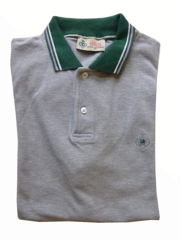 Borrelli Polo Shirt Medium Grey with Green Cotton pique