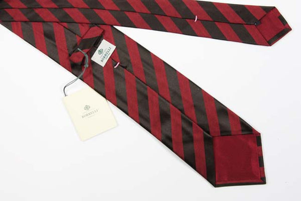 Borrelli Tie: Red with brown stripes, 3.5" wide, silk
