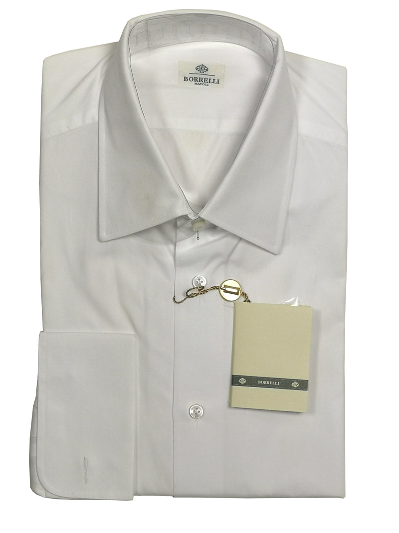 Borrelli Shirt 16: White point collar cotton French Cuff - slight damage