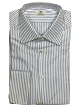 Borrelli Shirt 15 White with Blue Rope Stripes Cotton French Cuffs