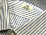 Borrelli Shirt 15 White with Blue Rope Stripes Cotton French Cuffs