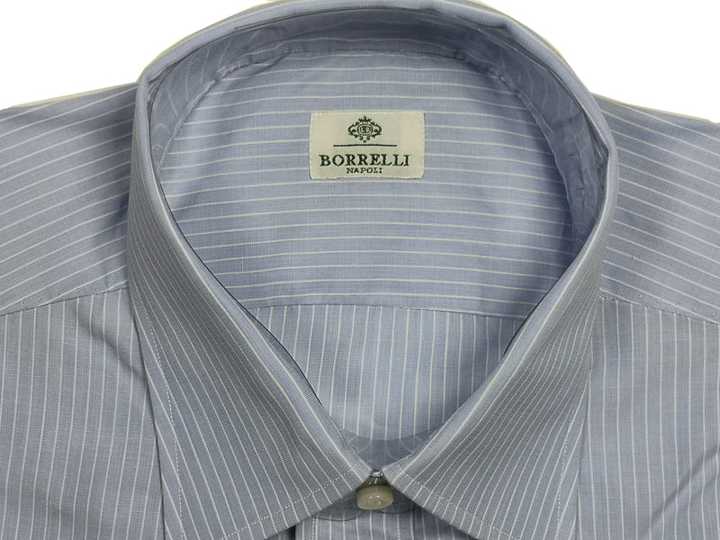 Borrelli Shirt 15.75 Blue with White Stripes Cotton French Cuffs