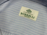 Borrelli Shirt 15.75 Blue with White Stripes Cotton French Cuffs