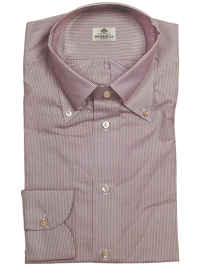 Borrelli Shirt 15.5 Purple/White Stripes Cotton Button Down Collar