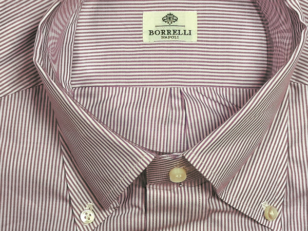 Borrelli Shirt 15.5 Purple/White Stripes Cotton Button Down Collar