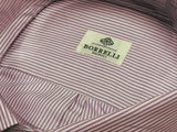 Borrelli Shirt 15.5 Purple/White Stripes Cotton Button Down Collar