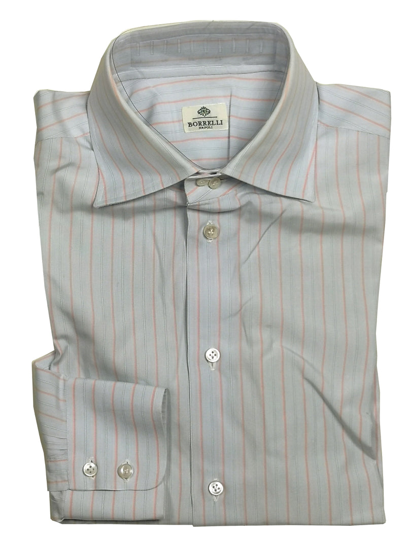 Borrelli Shirt 15.75 Light Blue with Pink Stripes Cotton