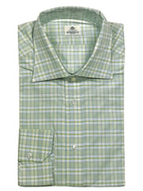 Borrelli Shirt 16.5 Chartreuse Light Blue Plaid Cotton