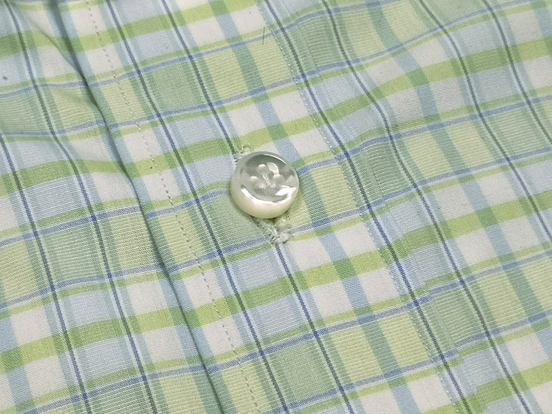 Borrelli Shirt 16.5 Chartreuse Light Blue Plaid Cotton