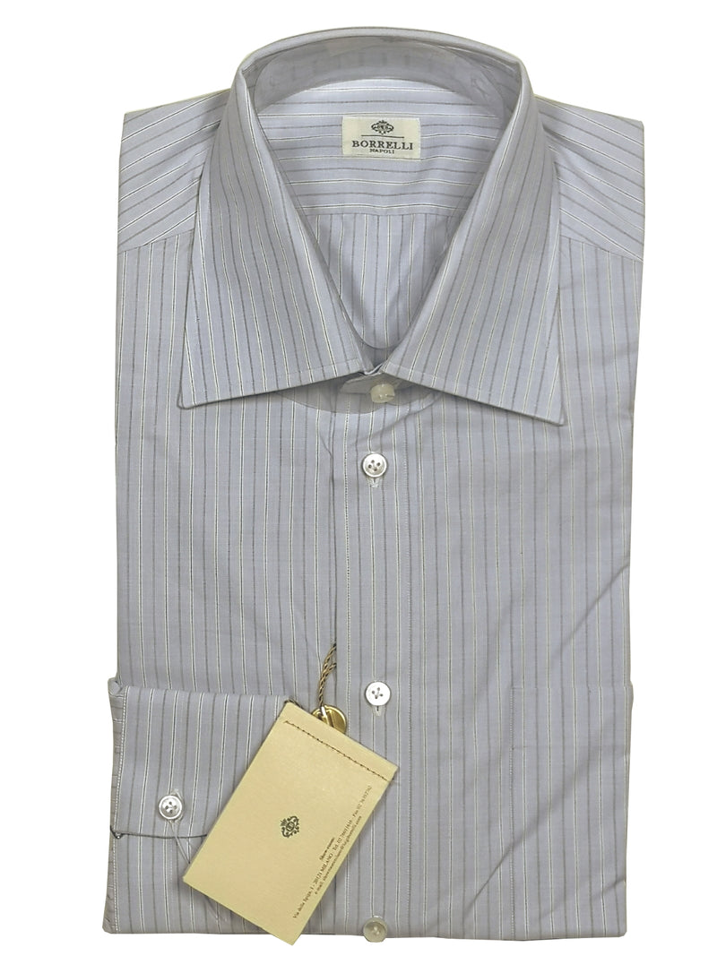 Borrelli Shirt 15 Pale Blue Navy/White Stripes Cotton