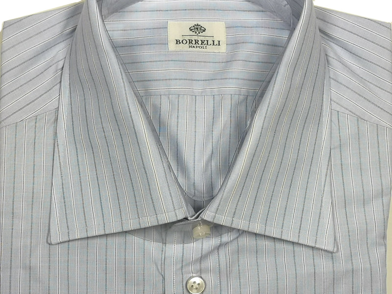 Borrelli Shirt 15 Pale Blue Navy/White Stripes Cotton