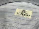 Borrelli Shirt 15 Pale Blue Navy/White Stripes Cotton