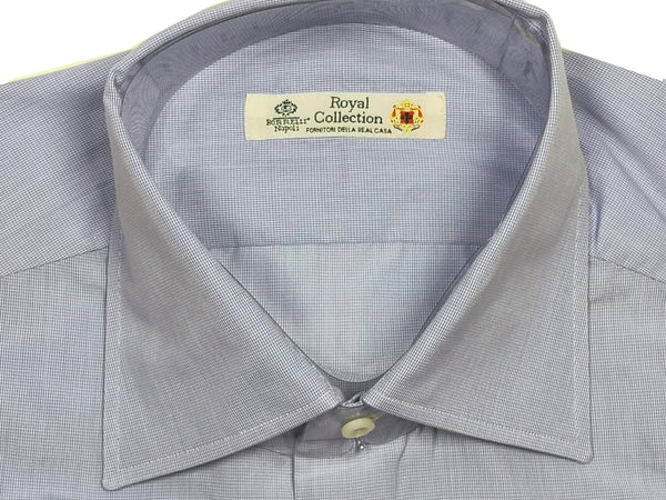 Borrelli Shirt 15 Pale Blue Micro Check Cotton Royal Collection