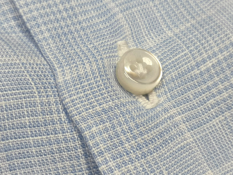 Borrelli Shirt 15.75 Light Blue Plaid Linen