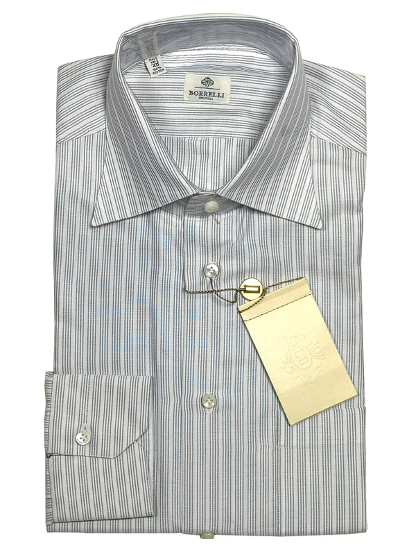 Borrelli Shirt: 15.75 White with blue stripes Spread collar Cotton