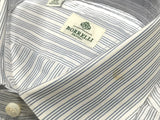 Borrelli Shirt: 15.75 White with blue stripes Spread collar Cotton