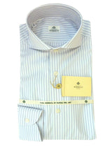 Borrelli Shirt: 16.5, White with pale blue/brown stripes, wide spread collar, pure cotton
