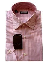 Pino Borriello Shirt: 15.75, White with dark red stripes, medium spread collar, pure cotton