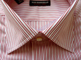 Pino Borriello Shirt: 15.75, White with dark red stripes, medium spread collar, pure cotton