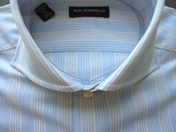 Pino Borriello Shirt: 15.75, Light blue/white/light gray stripes, wide spread collar, pure cotton