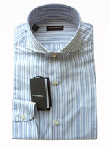 Pino Borriello Shirt: 16.5, White with light blue/black stripes, wide spread collar, pure cotton