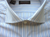 Pino Borriello Shirt: 17, White with light blue/black stripes, wide spread collar, pure cotton