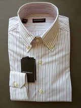 Pino Borriello Shirt: 16.5, White with light pink/black stripes, button down collar, pure cotton