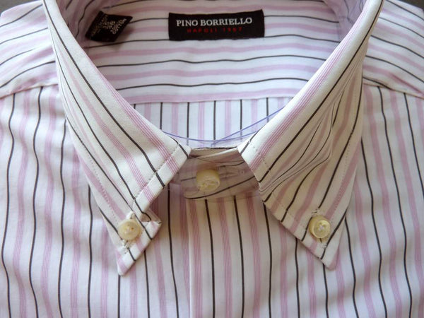Pino Borriello Shirt: 16.5, White with light pink/black stripes, button down collar, pure cotton