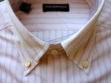 Pino Borriello Shirt: 17.5, White jacquard with fancy pink stripes, button down collar, pure cotton