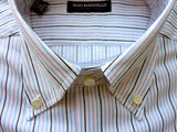 Pino Borriello Shirt: 16.5, White jacquard with light blue/pink/brown stripes, button down collar, pure cotton
