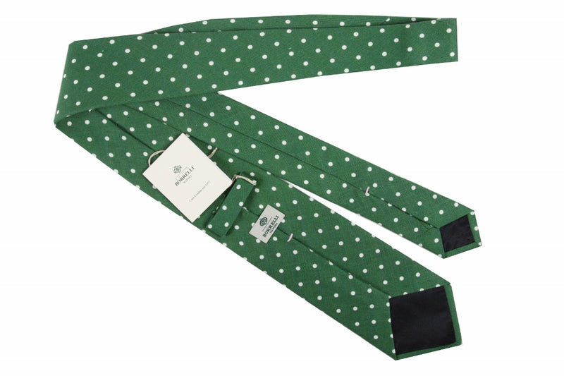 Borrelli Tie: Green with white polkadots, pure silk