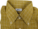 Brioni Sport Shirt M Greenish Yellow Plaid Linen Button Down