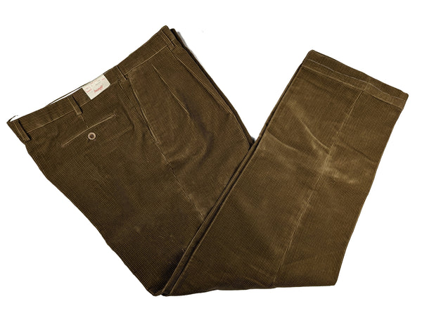 Brioni Trousers 41/42 Dark Caramel Brown Pleated Cotton Corduroy