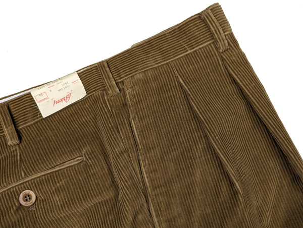 Brioni Trousers 41/42 Dark Caramel Brown Pleated Cotton Corduroy