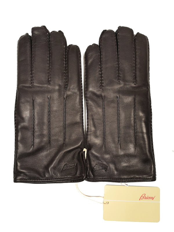 Brioni Gloves SIze 9 M/L, Dark brown French nappa leather Cashmere-lined